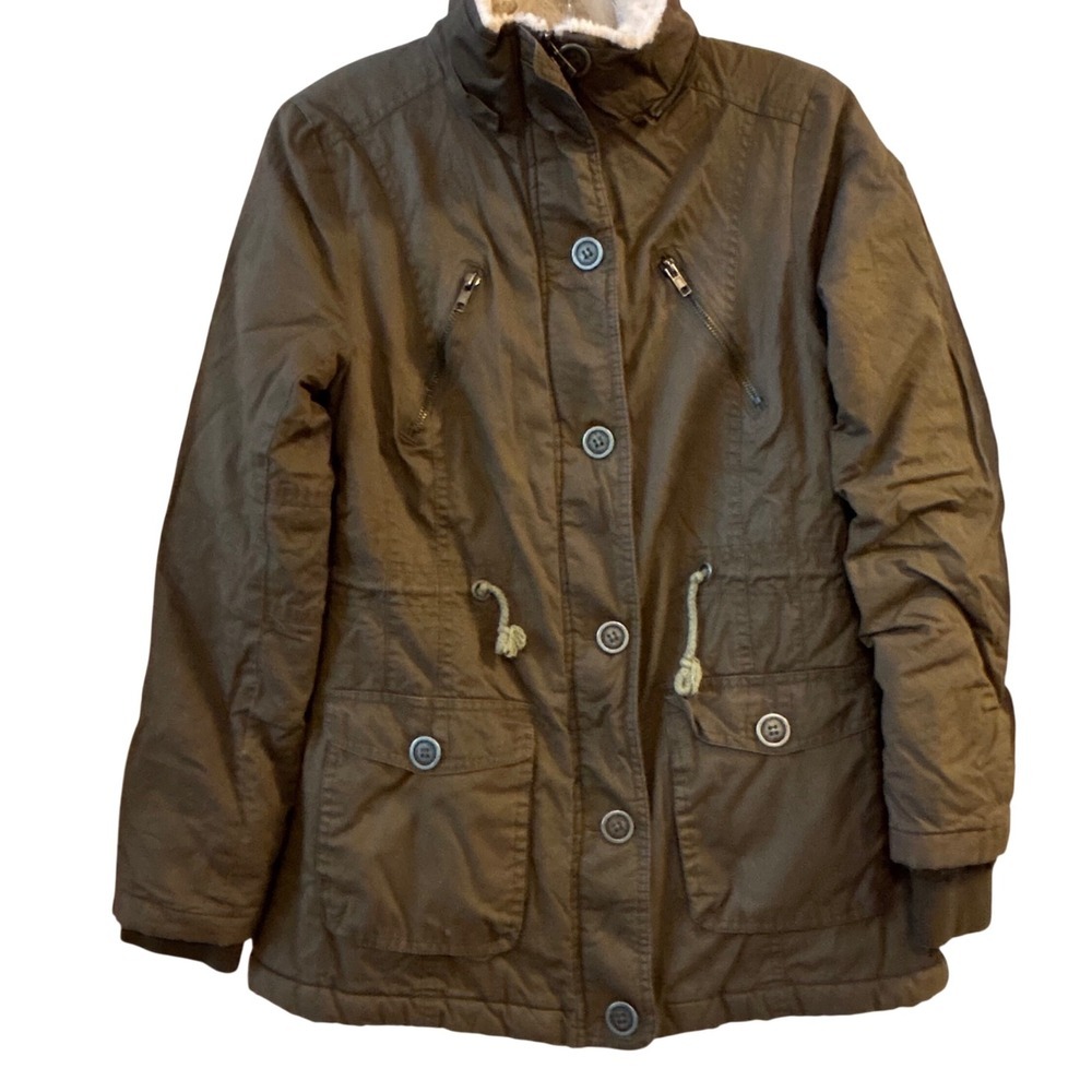 Snobbish Olive Green Fur Lined‎ Hooded Parka Jacket Size S